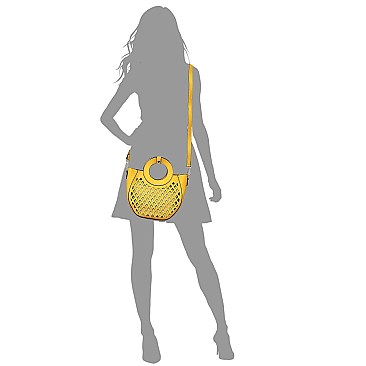 Medium 2 in 1 Cut-Out Mixed-Material Round Handle Satchel