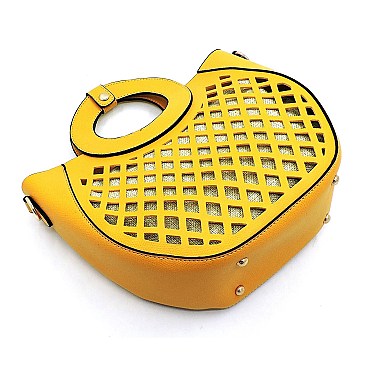 Medium 2 in 1 Cut-Out Mixed-Material Round Handle Satchel