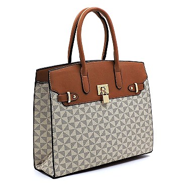 2-in-1 Monogram Padlock Colorblock Satchel
