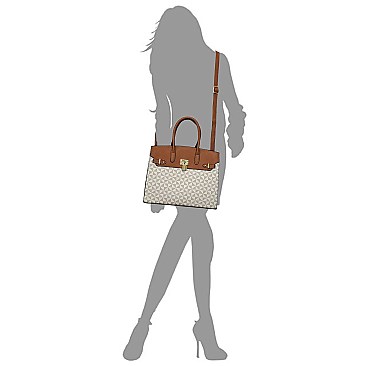 2-in-1 Monogram Padlock Colorblock Satchel