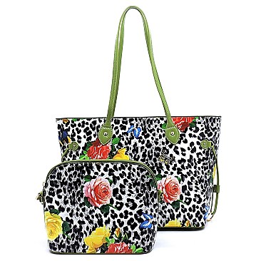 2 in 1 Butterfly Leopard Print Patent Tote Value SET