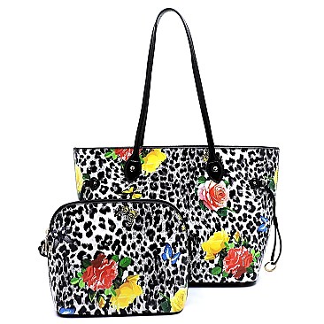 2 in 1 Butterfly Leopard Print Patent Tote Value SET