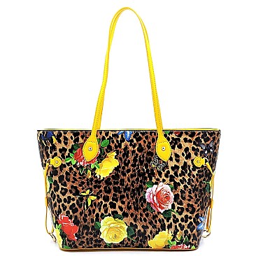 2 in 1 Butterfly Leopard Print Patent Tote Value SET