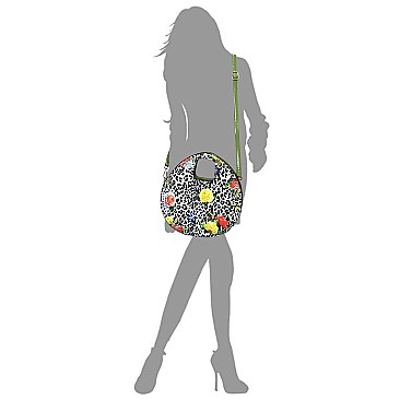 Glossy Leopard Flower Printed 2-in-1 Satchel & Wallet Set
