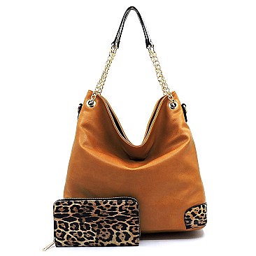 Fashion Leopard Trim 2-in-1 Shoulder Bag & Wallet Set