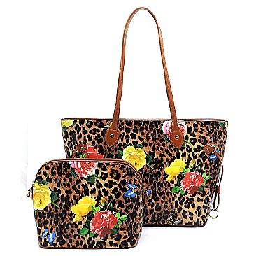 2 in 1 Butterfly Leopard Print Patent Tote Value SET