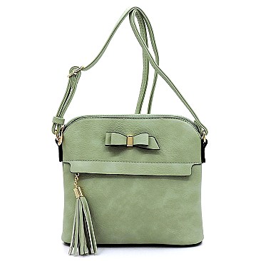 Bow Tassel Zipper Crossbody Bag