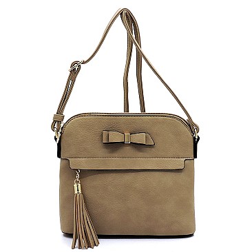 Bow Tassel Zipper Crossbody Bag