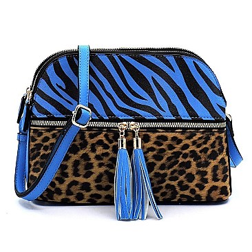 Multi Compartment Leopard Zebra Colorblock Dome Crossbody Bag