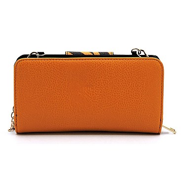 Turn Lock Leopard Zebra Colorblock Crossbody Wallet