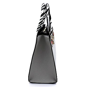 2-in-1 Leopard Zebra Colorblock Padlock Satchel