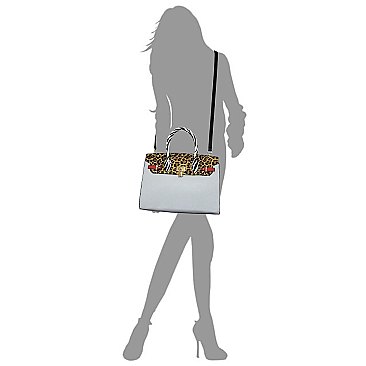 2-in-1 Leopard Zebra Colorblock Padlock Satchel