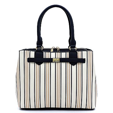 2-Way Pinstripe Print Multi-Compartment Satchel