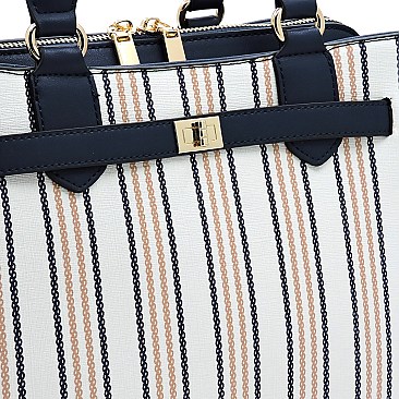 2-Way Pinstripe Print Multi-Compartment Satchel