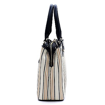 2-Way Pinstripe Print Multi-Compartment Satchel