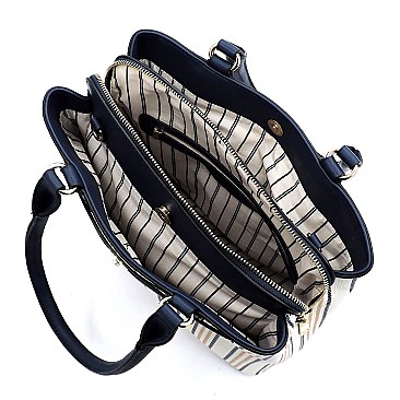 2-Way Pinstripe Print Multi-Compartment Satchel
