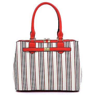 2-Way Pinstripe Print Multi-Compartment Satchel