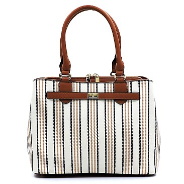 2-Way Pinstripe Print Multi-Compartment Satchel