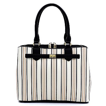 2-Way Pinstripe Print Multi-Compartment Satchel