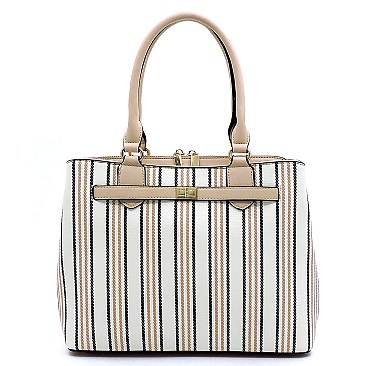 2-Way Pinstripe Print Multi-Compartment Satchel