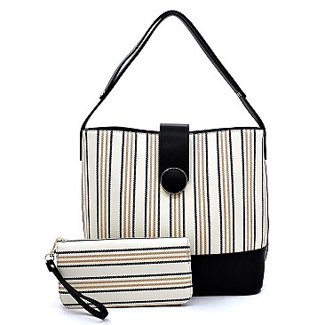 3-Compartment Pinstripe Print Hobo Wallet SET
