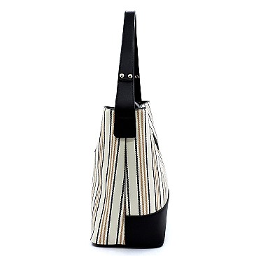 3-Compartment Pinstripe Print Hobo Wallet SET