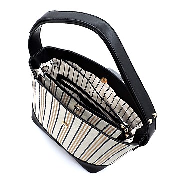 3-Compartment Pinstripe Print Hobo Wallet SET