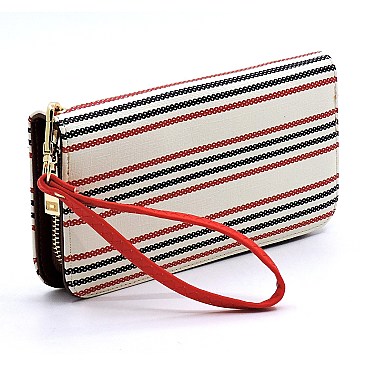 3-Compartment Pinstripe Print Hobo Wallet SET