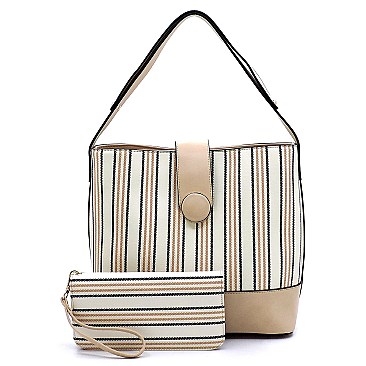 3-Compartment Pinstripe Print Hobo Wallet SET