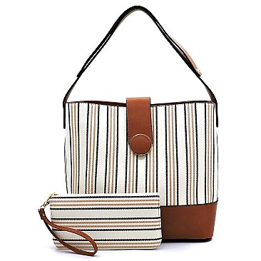 3-Compartment Pinstripe Print Hobo Wallet SET