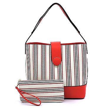 3-Compartment Pinstripe Print Hobo Wallet SET