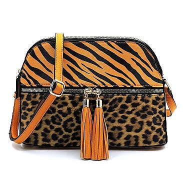 Multi Compartment Leopard Zebra Colorblock Dome Crossbody Bag