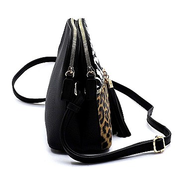 Multi Compartment Leopard Zebra Colorblock Dome Crossbody Bag