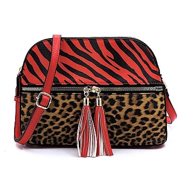 Multi Compartment Leopard Zebra Colorblock Dome Crossbody Bag