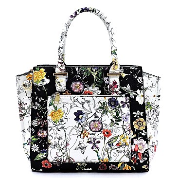 2-Way Flower Print Multi-Compartment Wing Satchel
