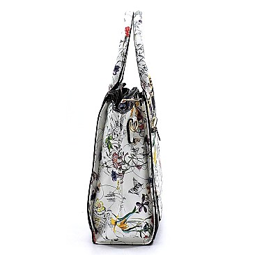 2-Way Flower Print Multi-Compartment Wing Satchel