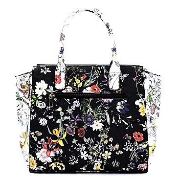 2-Way Flower Print Multi-Compartment Wing Satchel