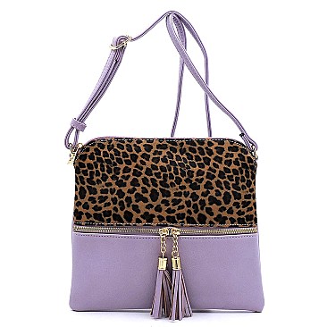 Leopard Print Front Pocket Tassel Accent Cross Body MH-BS2309G