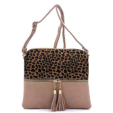 Leopard Print Front Pocket Tassel Accent Cross Body MH-BS2309G