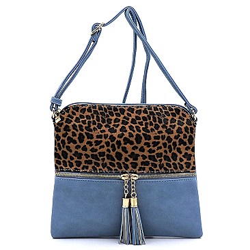 Leopard Print Front Pocket Tassel Accent Cross Body MH-BS2309G