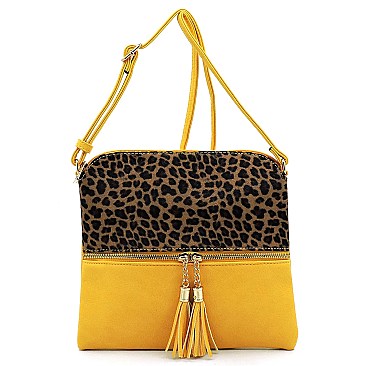 Leopard Print Front Pocket Tassel Accent Cross Body MH-BS2309G