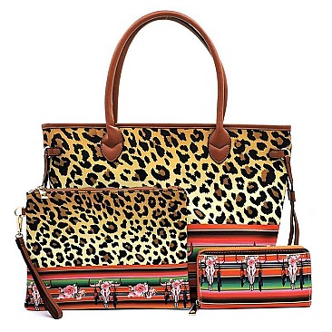Leopard Cow Animal Flower Printed Canvas 3-in-1 Shopper