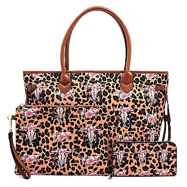 Leopard Cow Animal Flower Printed Canvas 3-in-1 Shopper