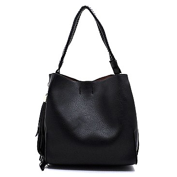 2 in 1 Tassel Accent Braided Strap Hobo