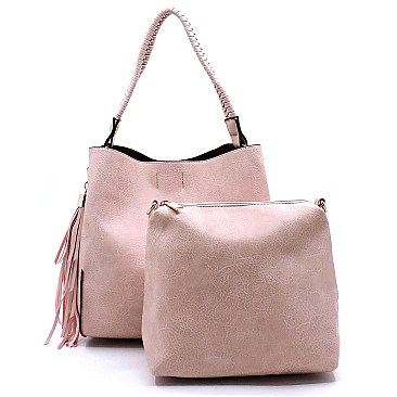 2 in 1 Tassel Accent Braided Strap Hobo