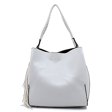 2 in 1 Tassel Accent Braided Strap Hobo