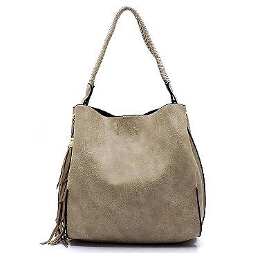 2 in 1 Tassel Accent Braided Strap Hobo