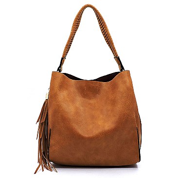 2 in 1 Tassel Accent Braided Strap Hobo
