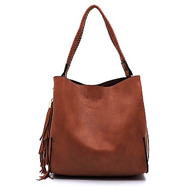 2 in 1 Tassel Accent Braided Strap Hobo