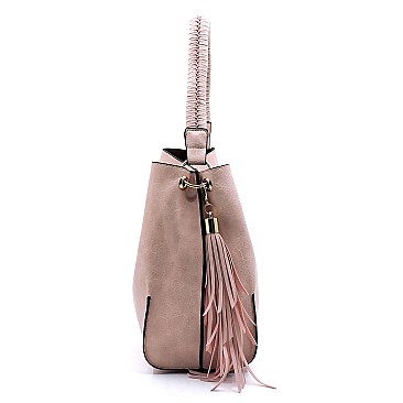 2 in 1 Tassel Accent Braided Strap Hobo
